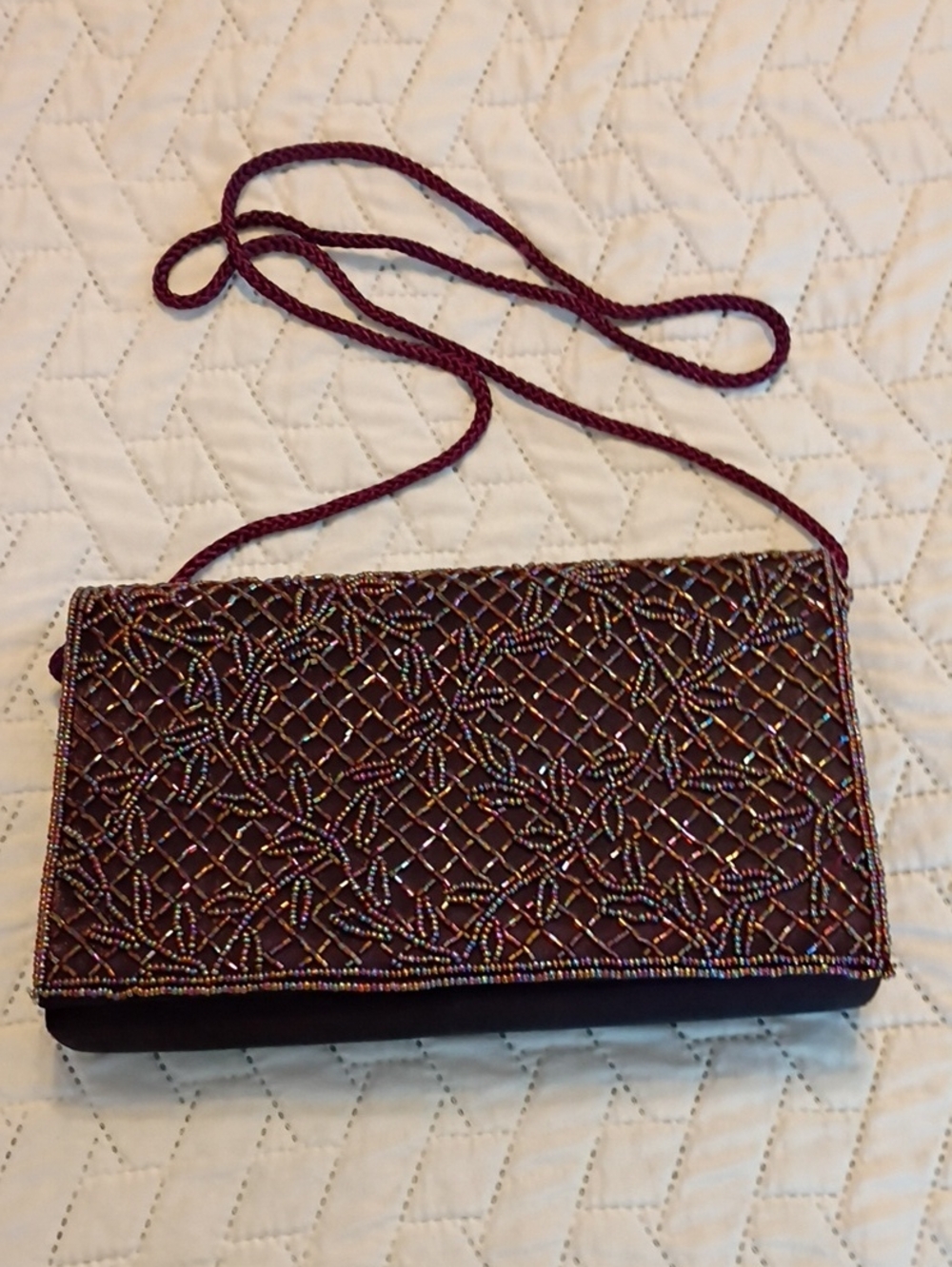 Valerie Stevens Beaded Burgundy Clutch with Braided Strap